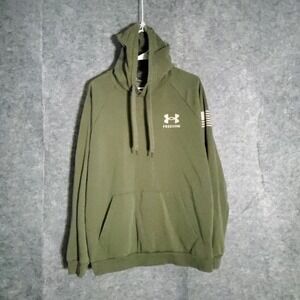 Under Armour Freedom Hoodie Mens XL Olive Green USA Flag Graphic Pullover Camo